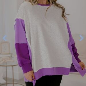 Purple and Gray Colorblock Sweatshirt